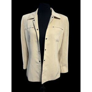 TAHARI Button-Up Blazer Jacket WOMEN SIZE 8 Beige Front Pockets CASUAL OFFICE